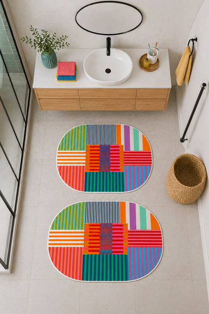 Dijital Baskı Modern Desenli Modern Banyo Halısı İkili Banyo Paspası (40cmx60cm)ve(60cmx100cm)