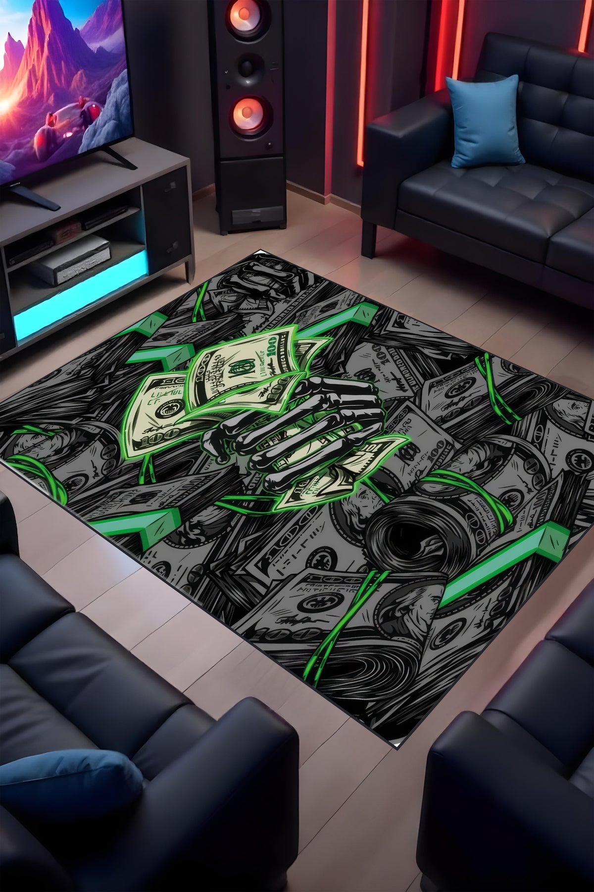 Makinede yıkanabilir dijital baskı Dolar Desenli Gamer Halısı kaymaz taban çocuk halısı ve yolluk