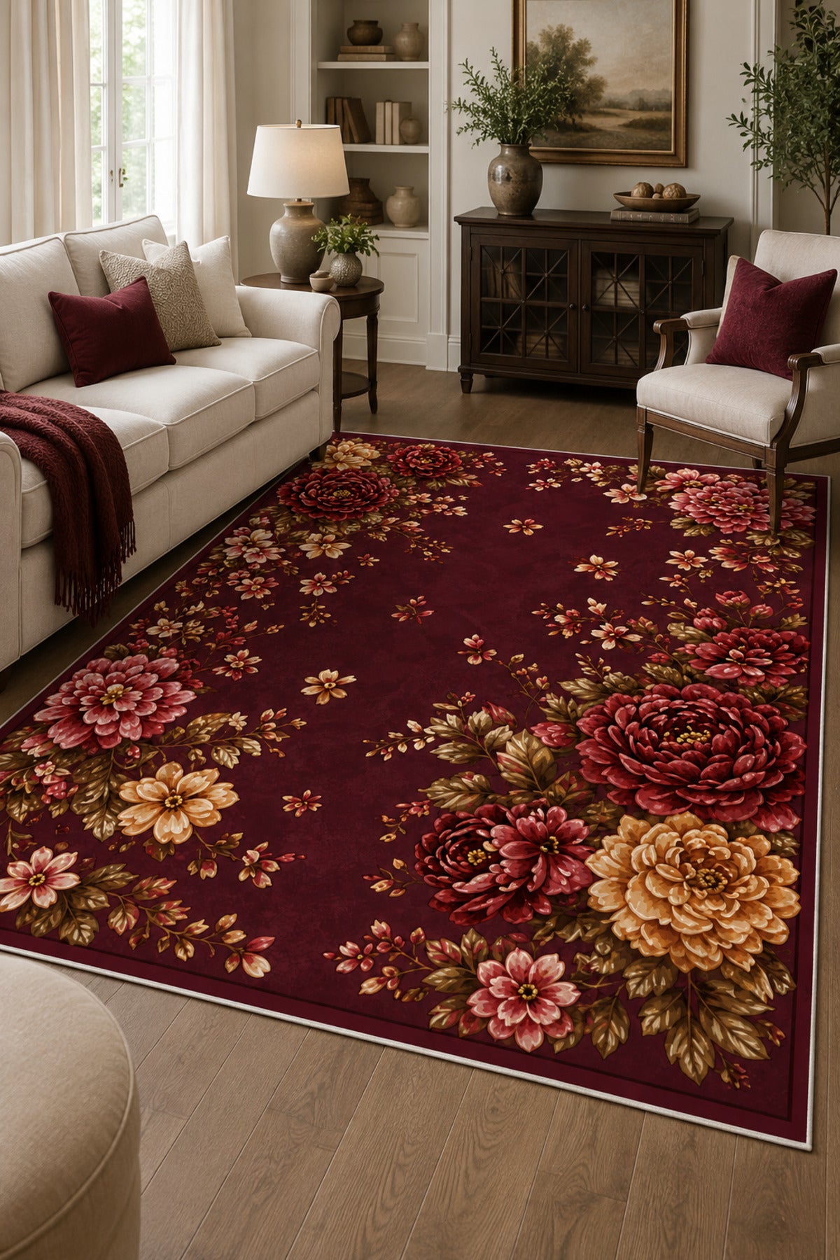 Dijital Yıkanabilir Etnik Retro Desen Kaymaz Taban Salon Halısı Mutfak Halısı Yolluk Çocuk Halısı