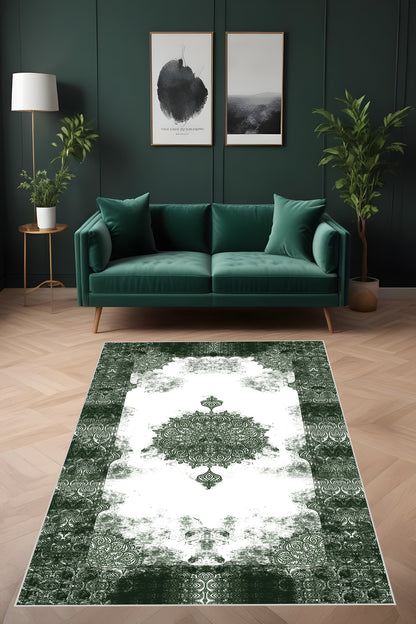 Dijital Baskı Klasik Desenli Çerçeveli  Dekoratif Makinada Yıkanabilir Salon ve Yolluk Halısı