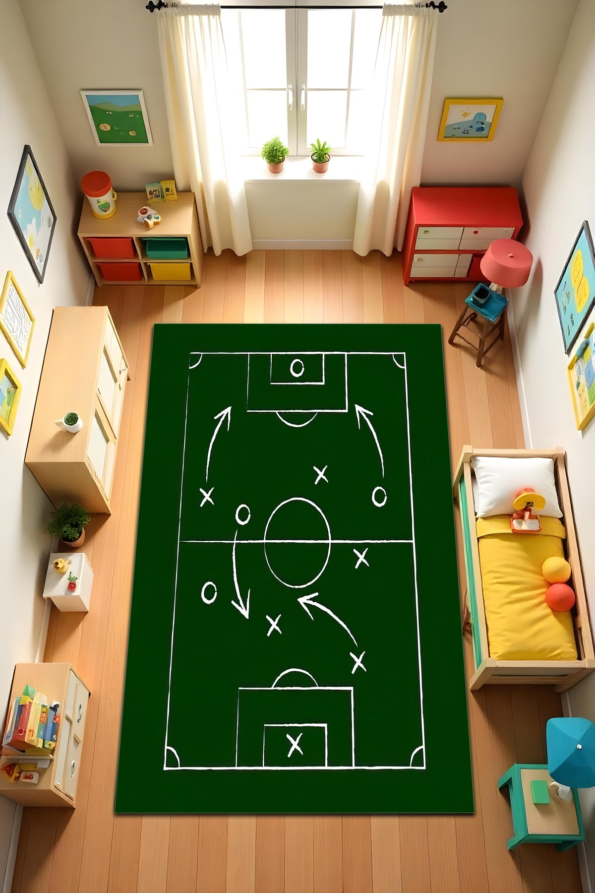 Dijital Baskı Futbol Temalı Kaymaz Taban Leke Tutmaz Yıkanabilir Salon Halısı ve Genç Halısı