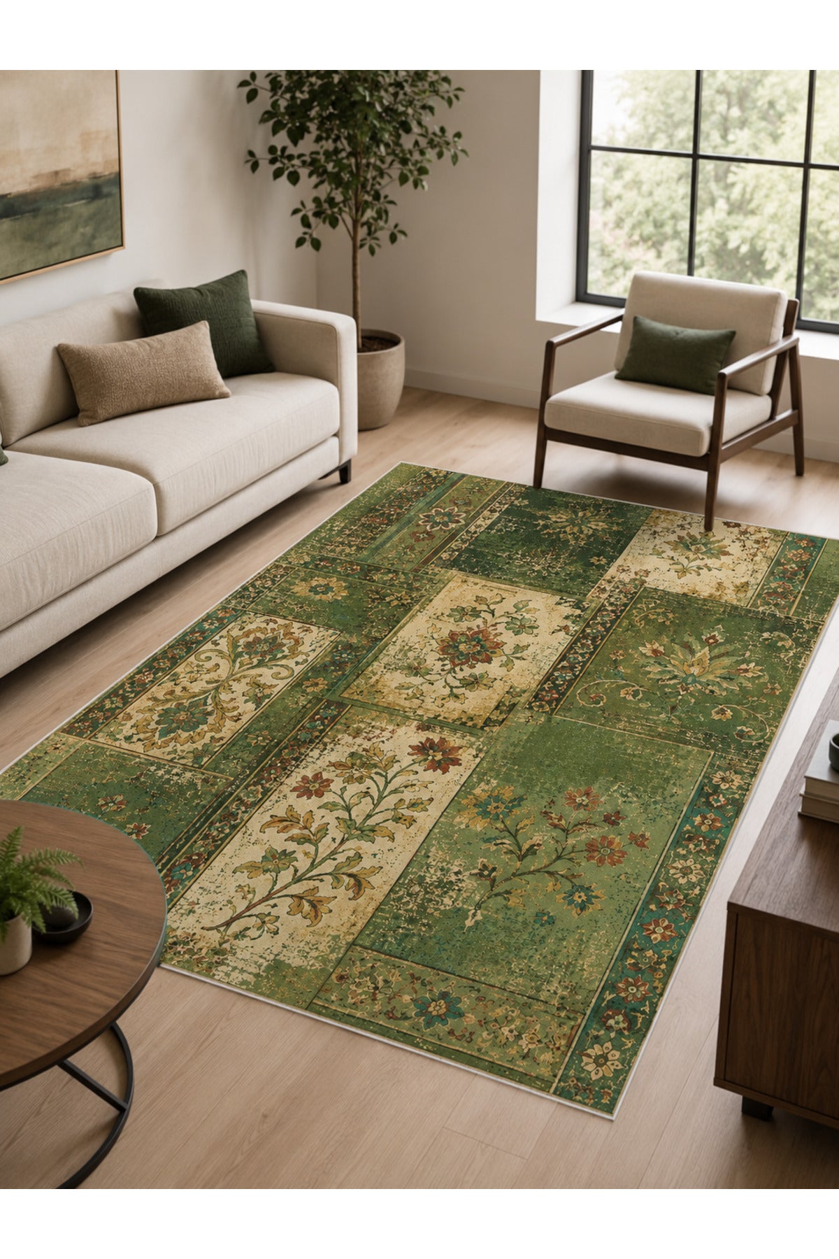 Dijital Kaymaz Yıkanabilir Patchwork Vintage Retro Salon Halısı Mutfak Halısı Yolluk