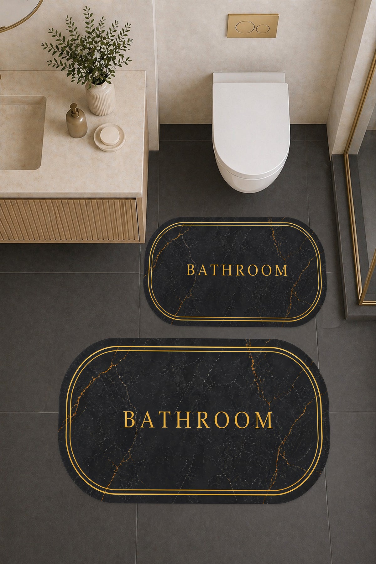 Dijital Baskı Modern Desenli Modern Banyo Halısı İkili Banyo Paspası (40cmx60cm)ve(60cmx100cm)