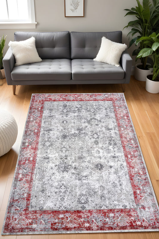 Dijital Baskı Eskitme Desen Pudra Renk Çerçeve Dekoratif Makinada Yıkanabilir Yolluk ve Salon Halısı
