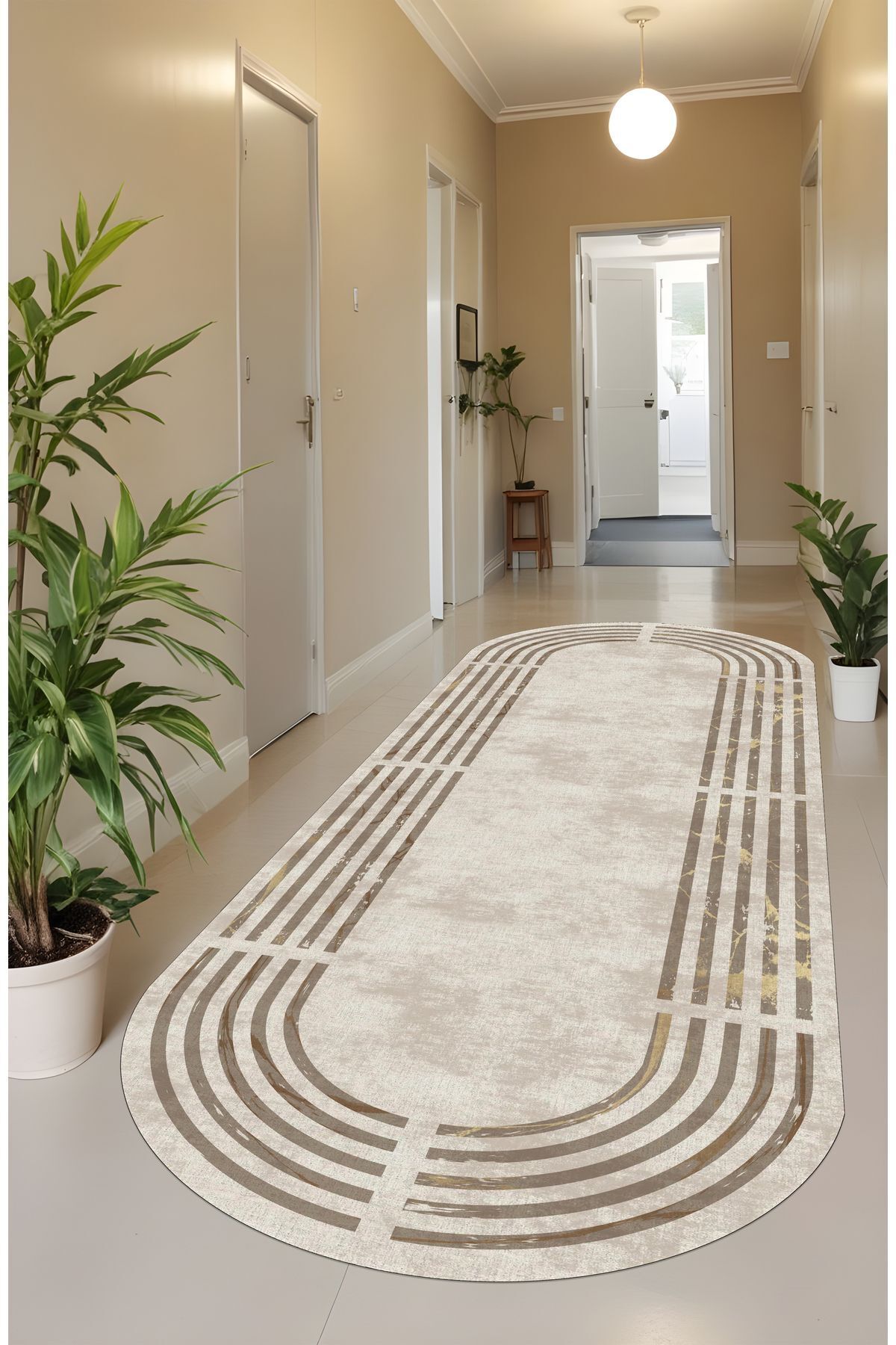 Dijital Baskı Çerçeveli Modern Oval Makinada Yıkanabilir Salon Oturma Odası Yolluk Halısı