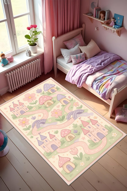 Dijital Baskı Çocuk Odası Halısı Makinede Yıkanabilir Anti Bakteriyel Leke Tutmaz Kaymaz Taban.