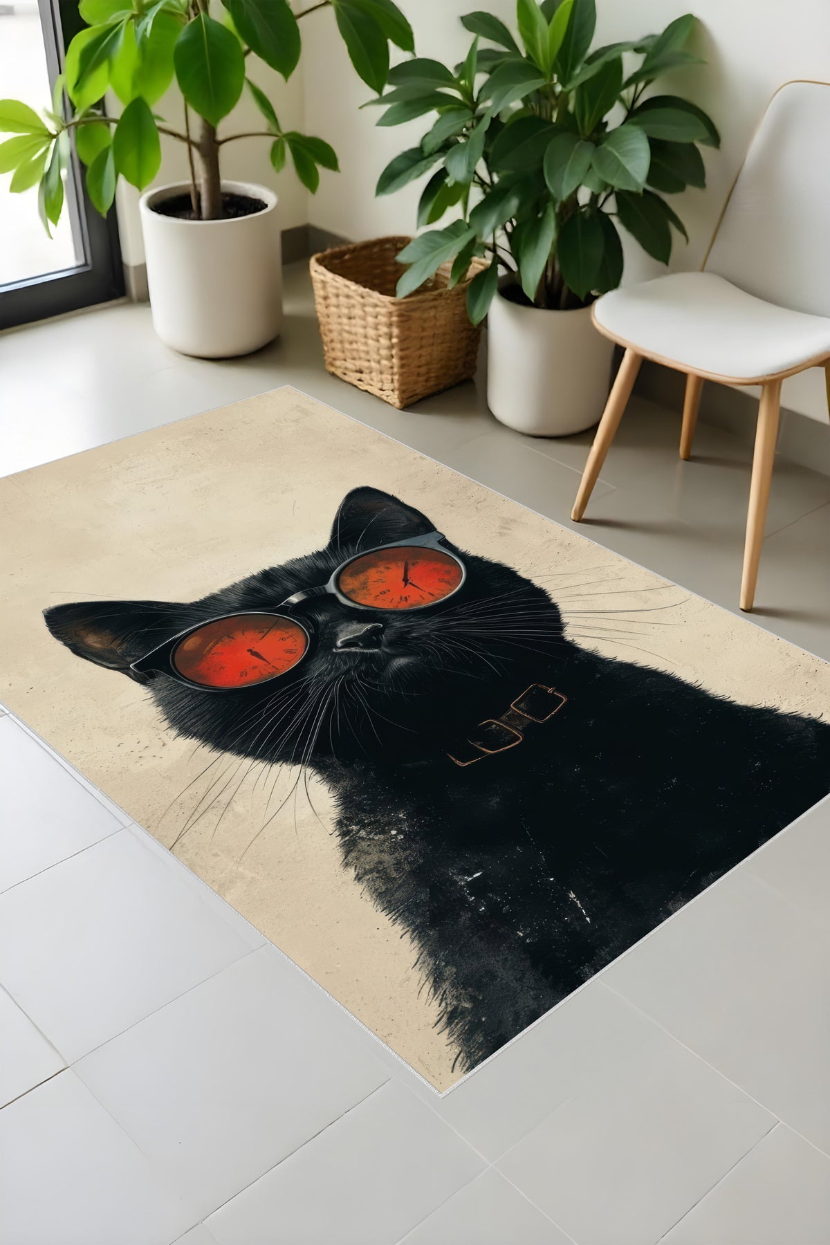 Makinede yıkanabilir kedi desenli kaymaz taban leke tutmaz çocuk halısı salon halısı ve yolluk