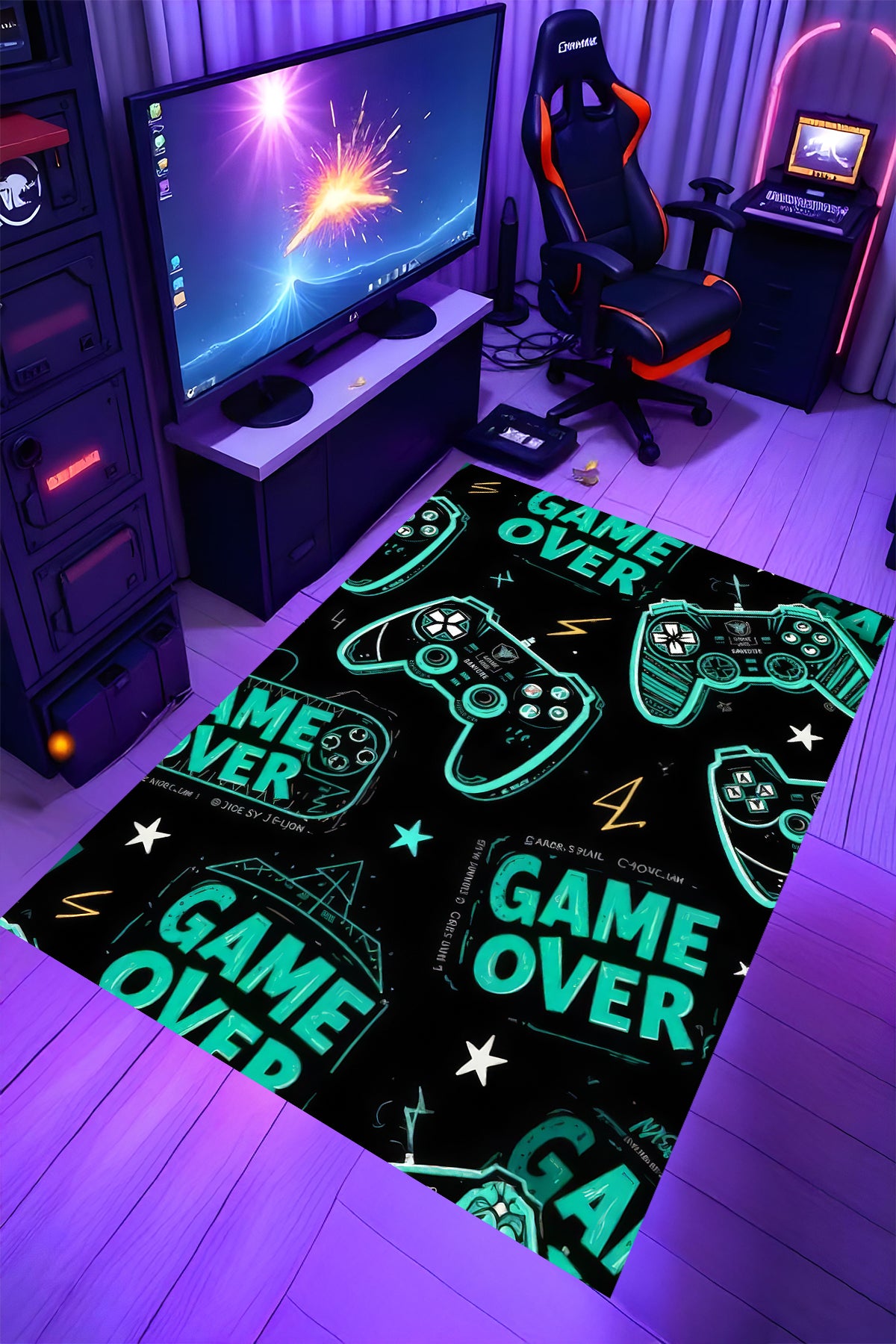 Gaming Halı Dijital Baskı Oyun Odası Halısı Kaymaz Taban Yıkanabilir Gamer Modern Tasarım
