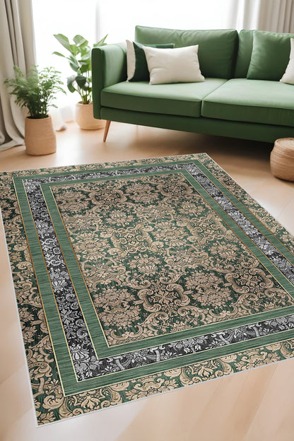 Dijital Baskı Klasik Desenli Çift Çerçeveli Dekoratif Makinada Yıkanabilir Salon ve Yolluk Halısı