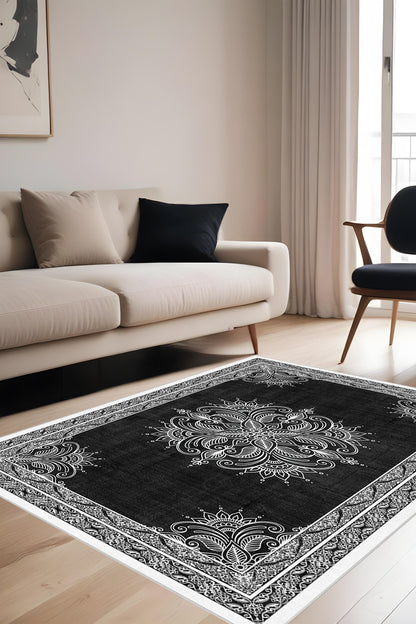 Dijital Baskı Modern Klasik Desenli Çerçeveli Dekoratif Makinada Yıkanabilir Salon ve Yolluk Halısı