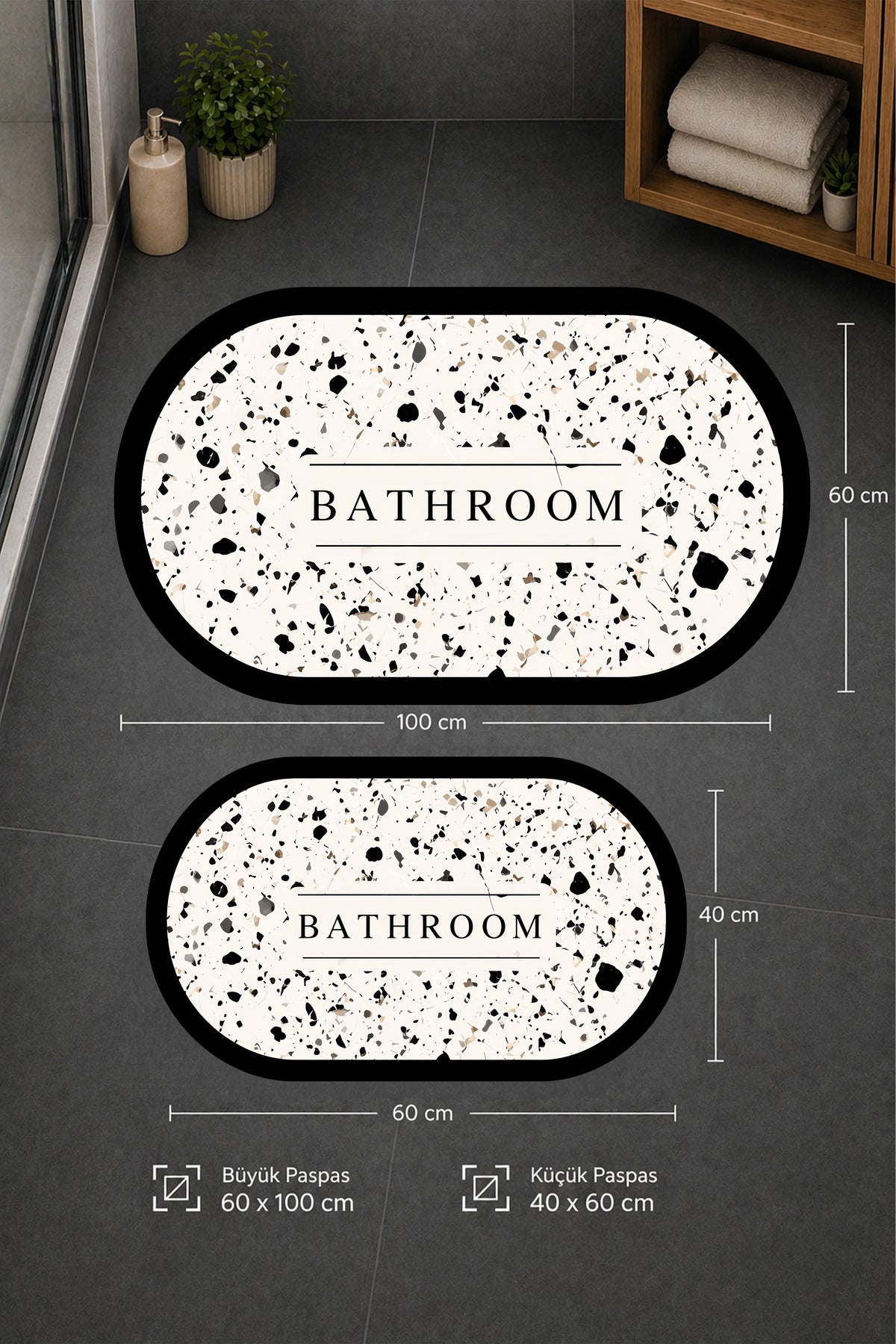 Dijital Baskı Modern Desenli Modern Banyo Halısı İkili Banyo Paspası (40cmx60cm)ve(60cmx100cm)