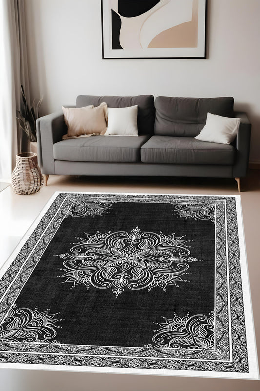 Dijital Baskı Modern Klasik Desenli Çerçeveli Dekoratif Makinada Yıkanabilir Salon ve Yolluk Halısı