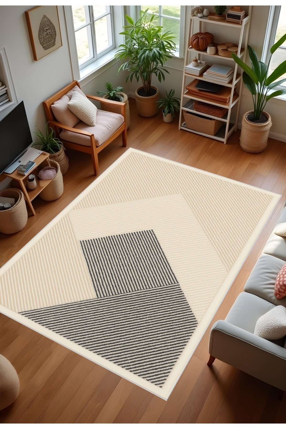 Makinede Yıkanabilir Geometrik Desen Kaymaz Taban Leke Tutmaz Mutfak Halısı Salon Halısı ve Yolluk