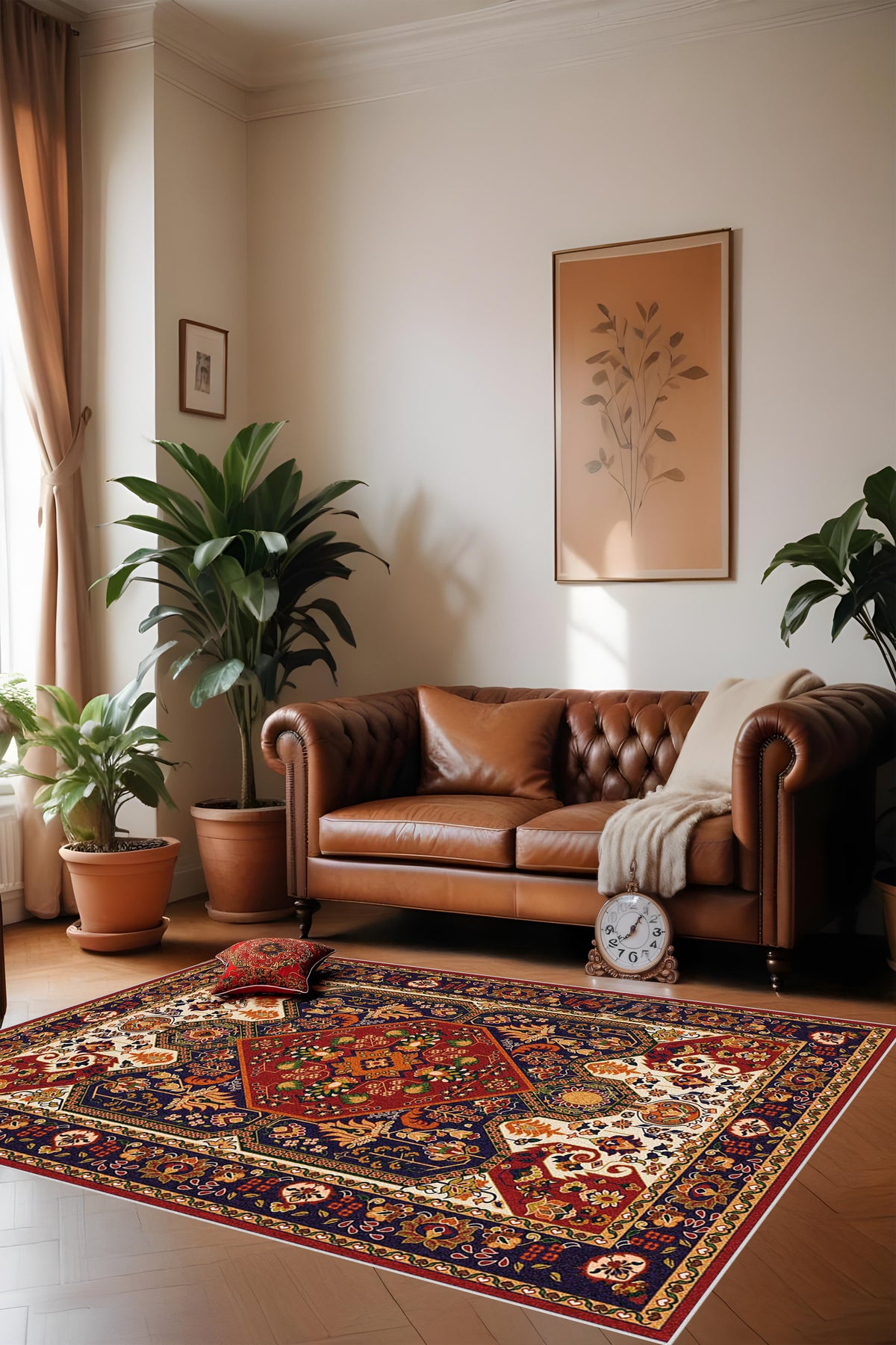 Dijital Baskı Klasik Desenli Çerçeveli Dekoratif Makinada Yıkanabilir Salon ve Yolluk Halısı