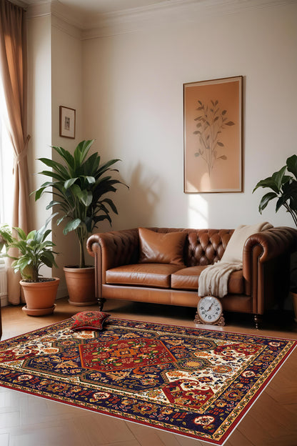 Dijital Baskı Klasik Desenli Çerçeveli Dekoratif Makinada Yıkanabilir Salon ve Yolluk Halısı