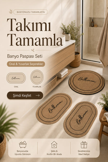 Dijital Kaymaz Yıkanabilir Yuvarlak Hasır Desenli Banyo Paspası Banyo Halısı Banyo Dekor 70x70 cm