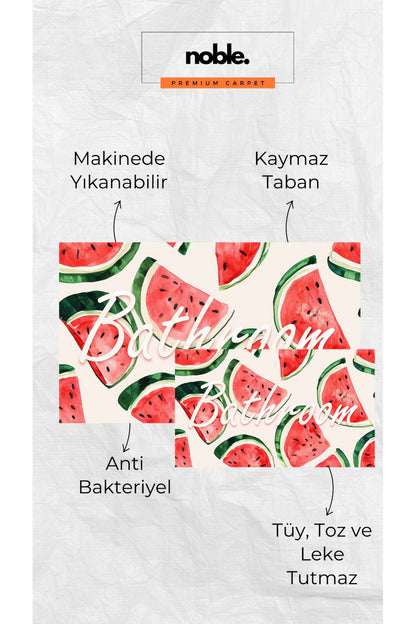 Dijital Baskı Yaz Temalı Karpuz Desenli Modern 2'li Set Banyo Paspası Banyo Halısı (60x100 40x60)