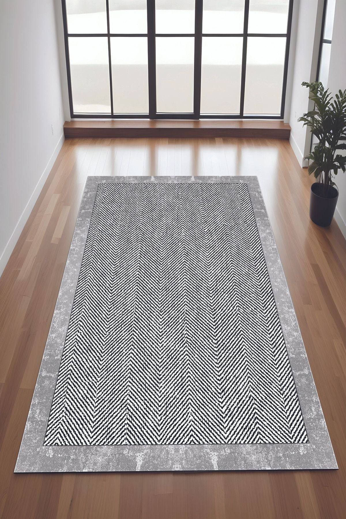 Dijital Baskı Jüt Görünümlü Gri Renkli Makinada Yıkanabilir Salon Mutfak ve Yolluk Halısı