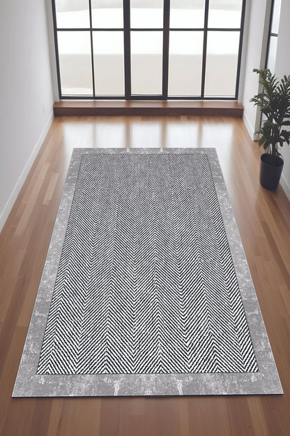 Dijital Baskı Jüt Görünümlü Gri Renkli Makinada Yıkanabilir Salon Mutfak ve Yolluk Halısı