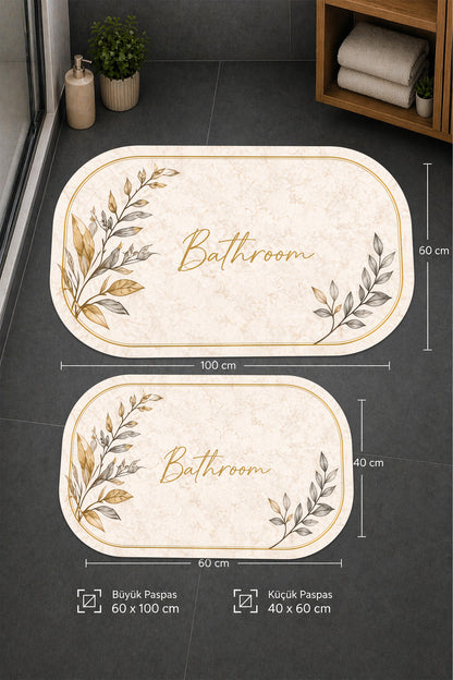 Dijital Baskı Modern Desenli Modern Banyo Halısı İkili Banyo Paspası (40cmx60cm)ve(60cmx100cm)