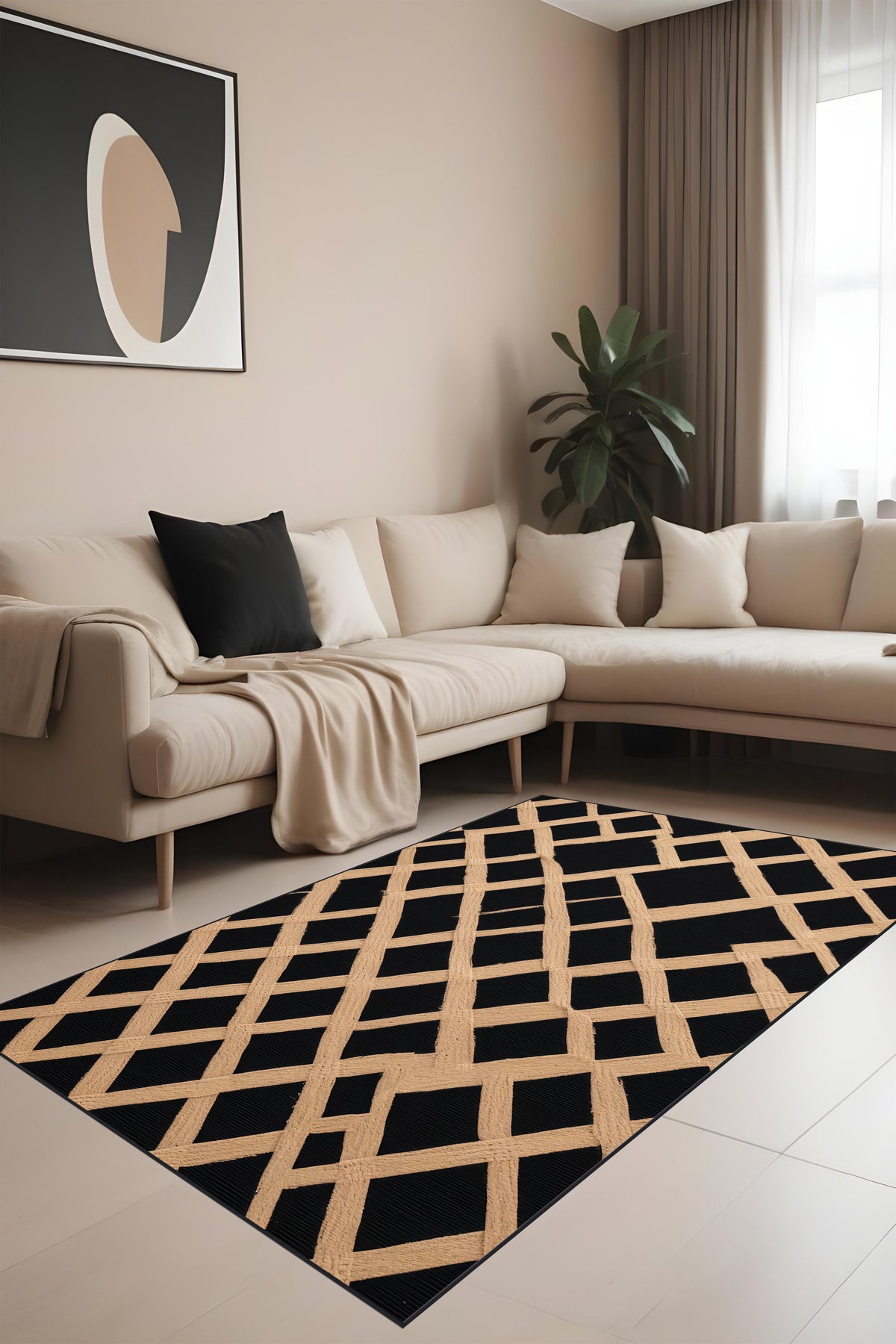 Dijital Baskı Jüt Görünüm Geometrik Desen Dekoratif Makinada Yıkanabilir Salon Koridor Yolluk Halısı