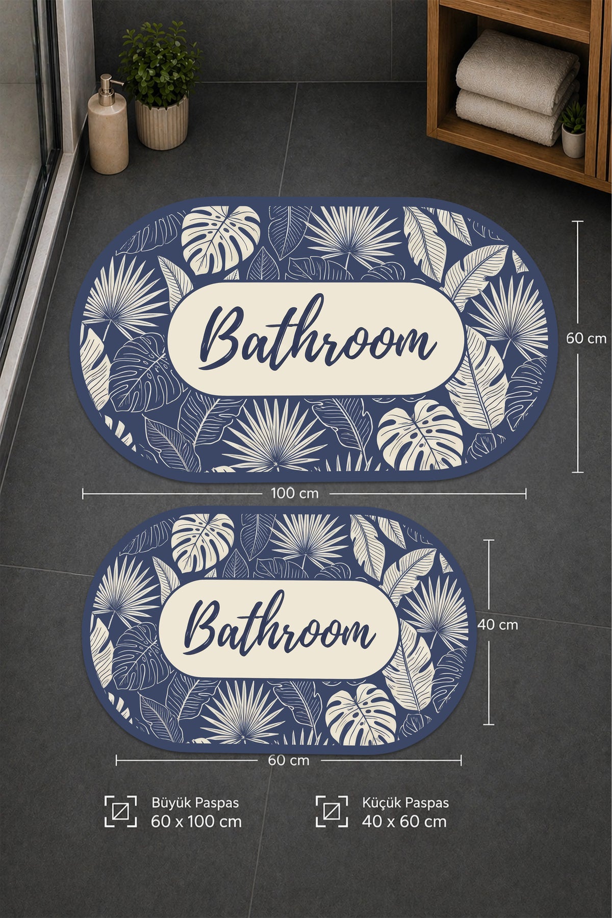 Dijital Baskı Modern Desenli Modern Banyo Halısı İkili Banyo Paspası (40cmx60cm)ve(60cmx100cm)