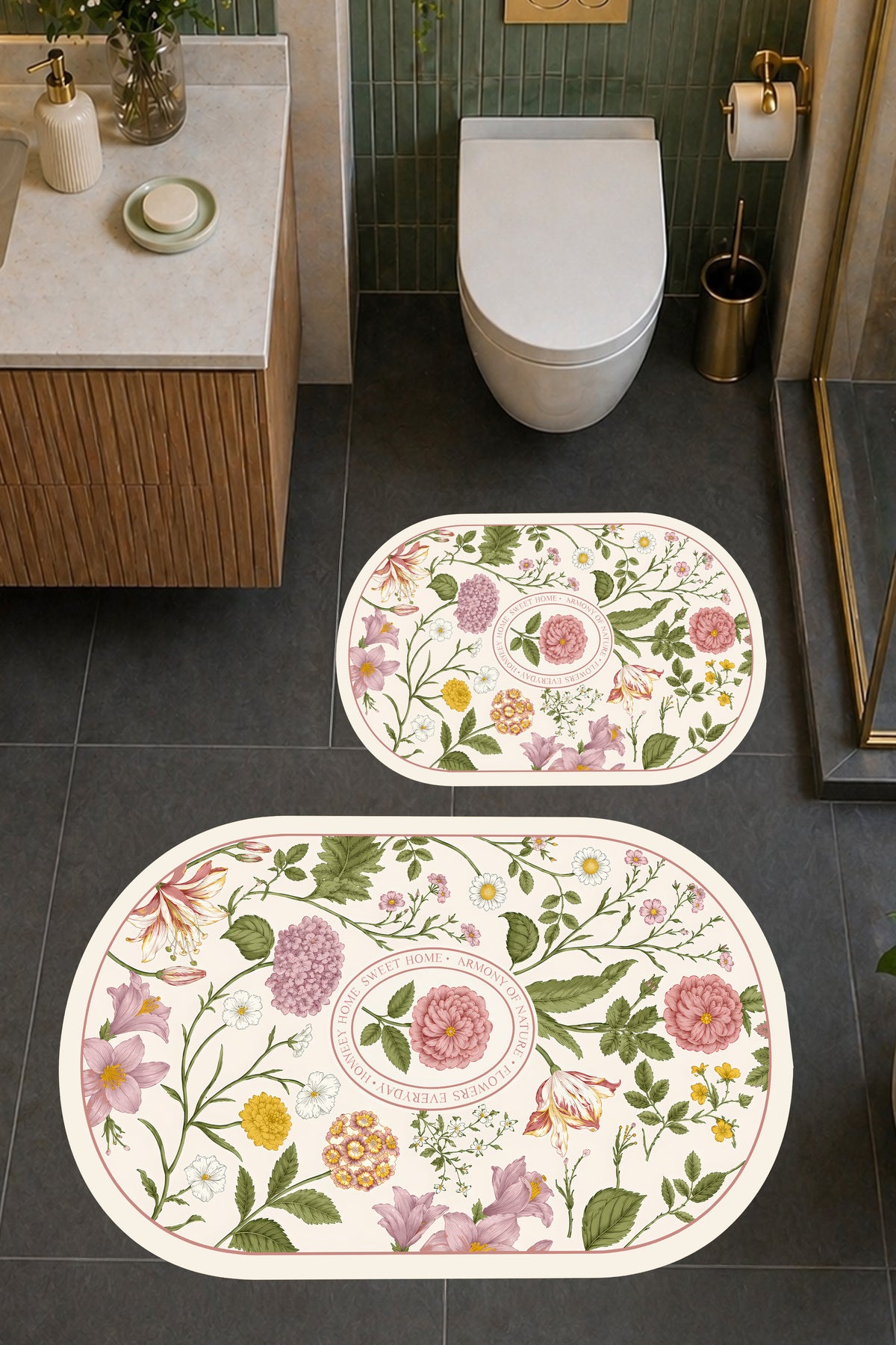 Dijital Baskı Modern Desenli Modern Banyo Halısı İkili Banyo Paspası (40cmx60cm)ve(60cmx100cm)