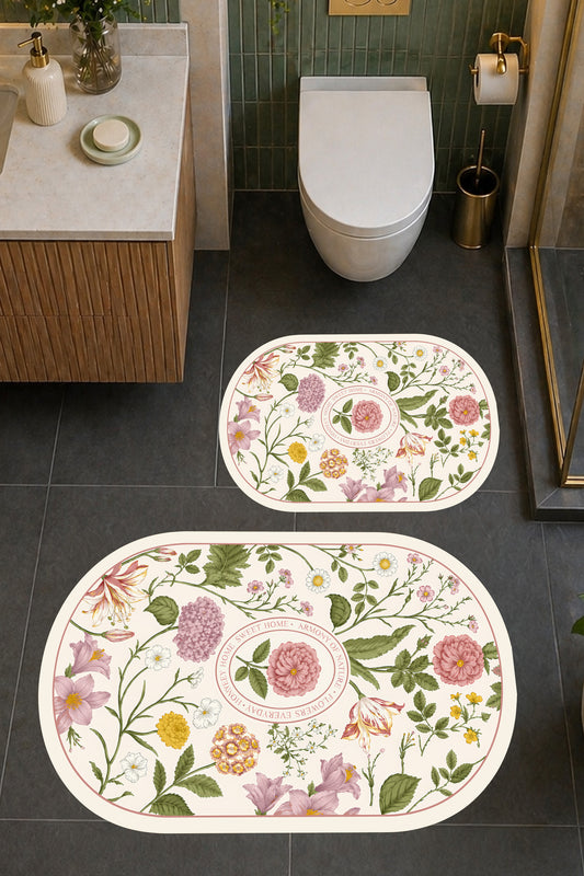 Dijital Baskı Modern Desenli Modern Banyo Halısı İkili Banyo Paspası (40cmx60cm)ve(60cmx100cm)
