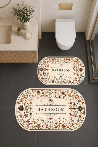 Dijital Baskı Modern Desenli Modern Banyo Halısı İkili Banyo Paspası (40cmx60cm)ve(60cmx100cm)