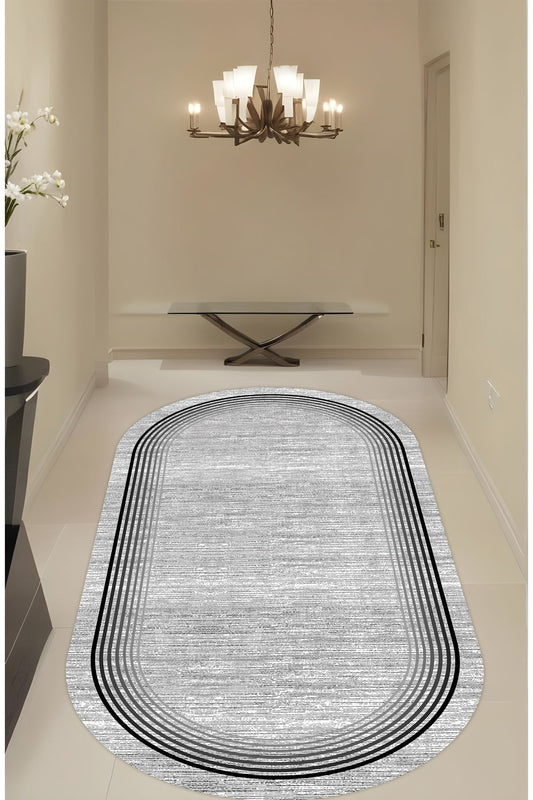 Dijital Baskı Kaymaz Taban Çizgi Geçişli Oval Makinada Yıkanabilir Salon Mutfak ve Yolluk Halı
