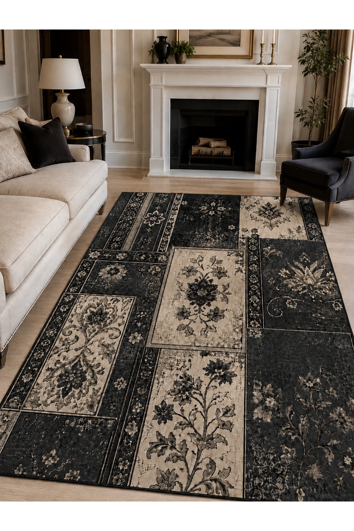 Dijital Kaymaz Yıkanabilir Patchwork Vintage Retro Salon Halısı Mutfak Halısı Yolluk