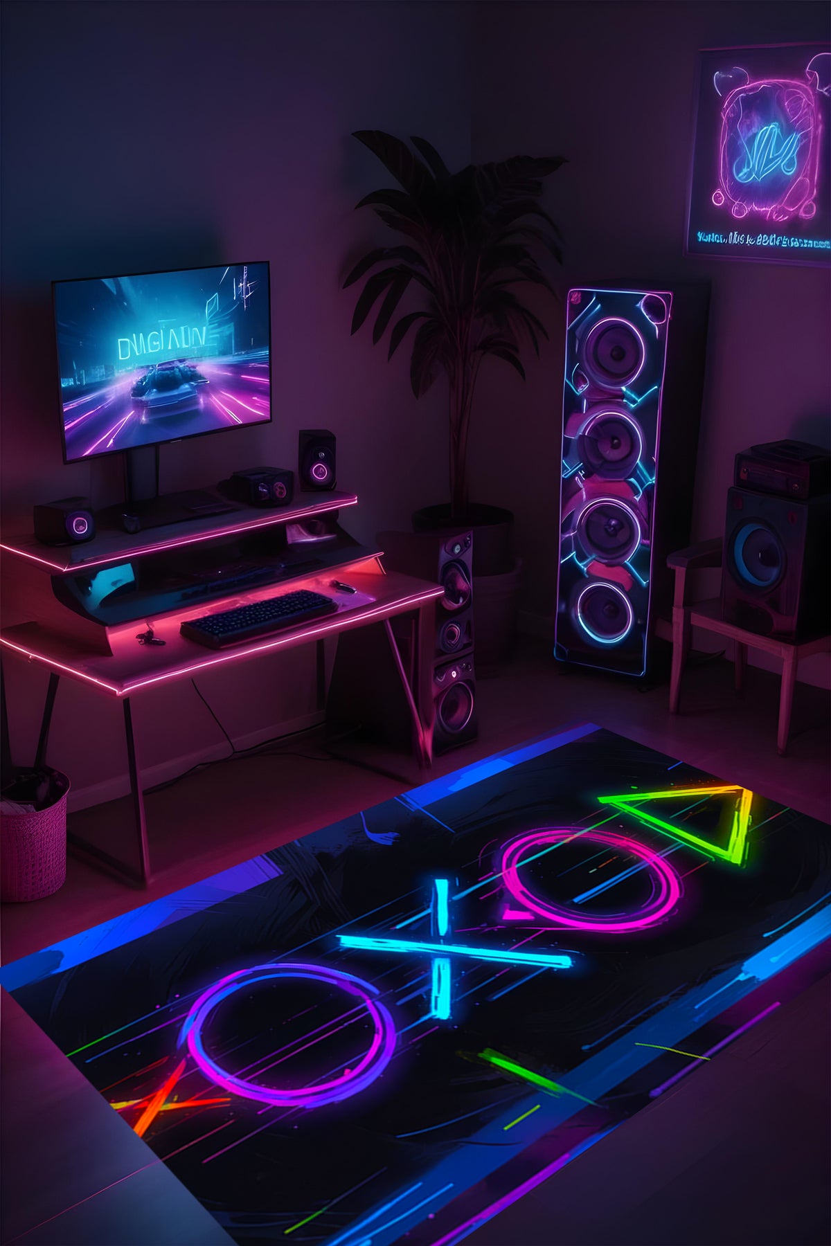 Dijital Baskı Gamer Oyuncu Makinada Yıkanabilir Genç Odası Oyun Odası Halısı