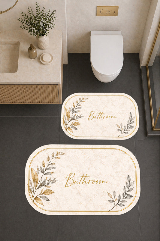 Dijital Baskı Modern Desenli Modern Banyo Halısı İkili Banyo Paspası (40cmx60cm)ve(60cmx100cm)