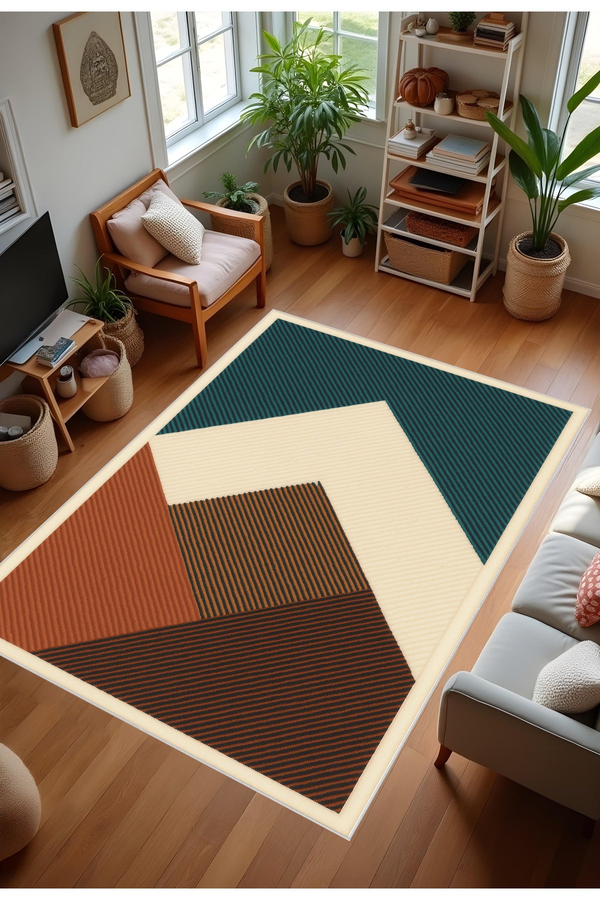 Makinede Yıkanabilir Geometrik Desen Kaymaz Taban Leke Tutmaz Mutfak Halısı Salon Halısı ve Yolluk