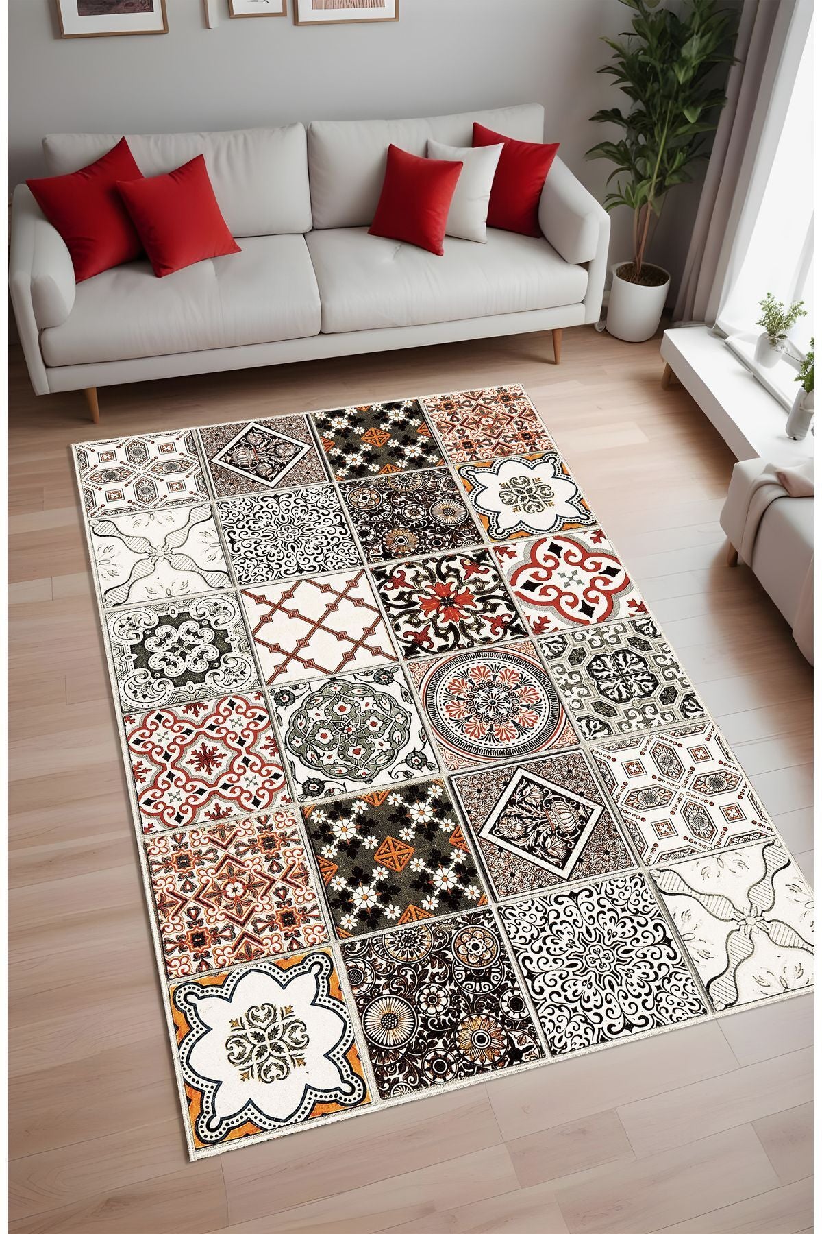 Dijital Baskı Patchwork Model Dekoratif Makinada Yıkanabilir Salon Mutfak ve Yolluk Halısı