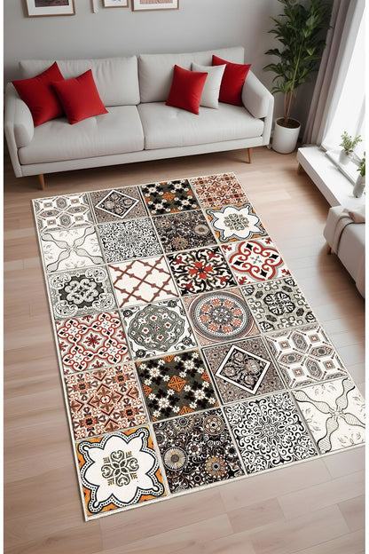 Dijital Baskı Patchwork Model Dekoratif Makinada Yıkanabilir Salon Mutfak ve Yolluk Halısı