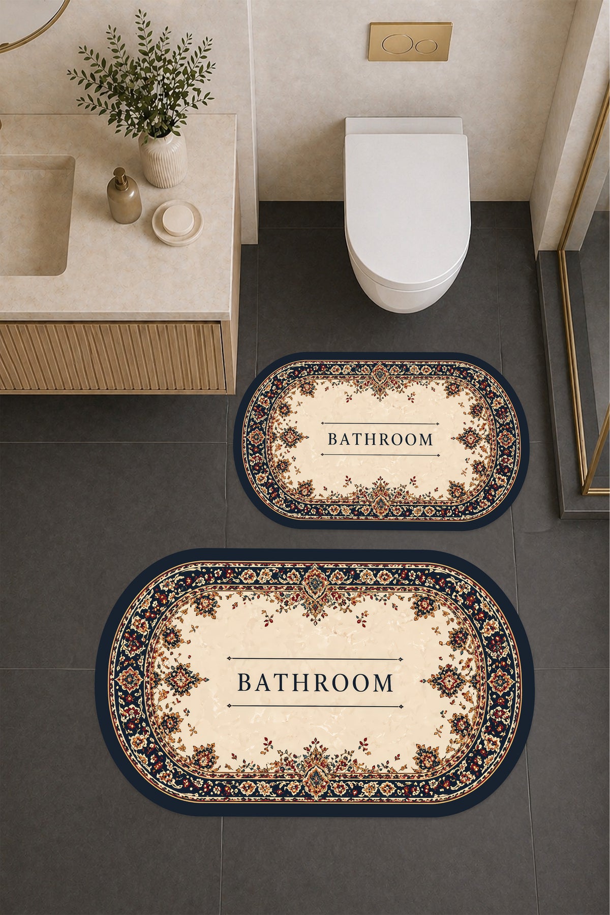 Dijital Baskı Modern Desenli Modern Banyo Halısı İkili Banyo Paspası (40cmx60cm)ve(60cmx100cm)