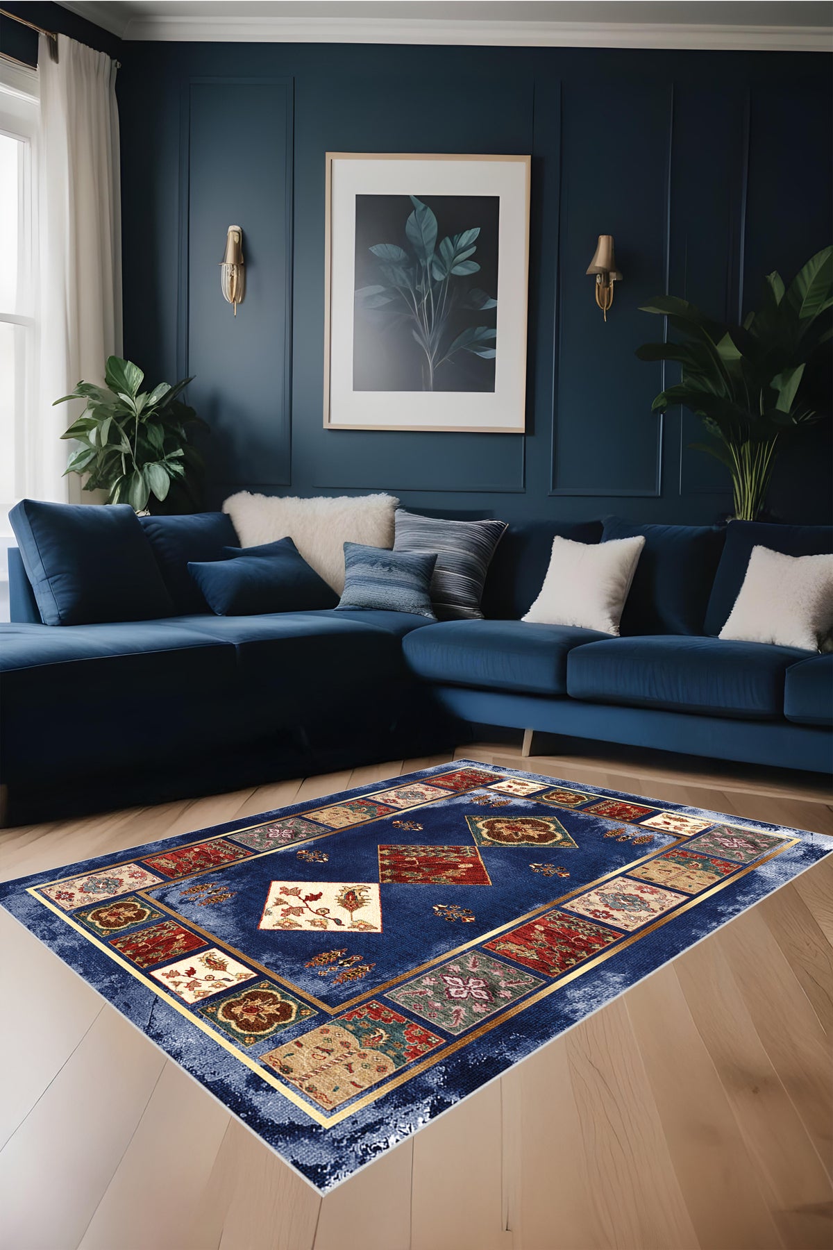 Dijital Baskı Klasik Desenli Kilim Görünümlü Dekoratif Makinada Yıkanabilir Salon ve Yolluk Halısı