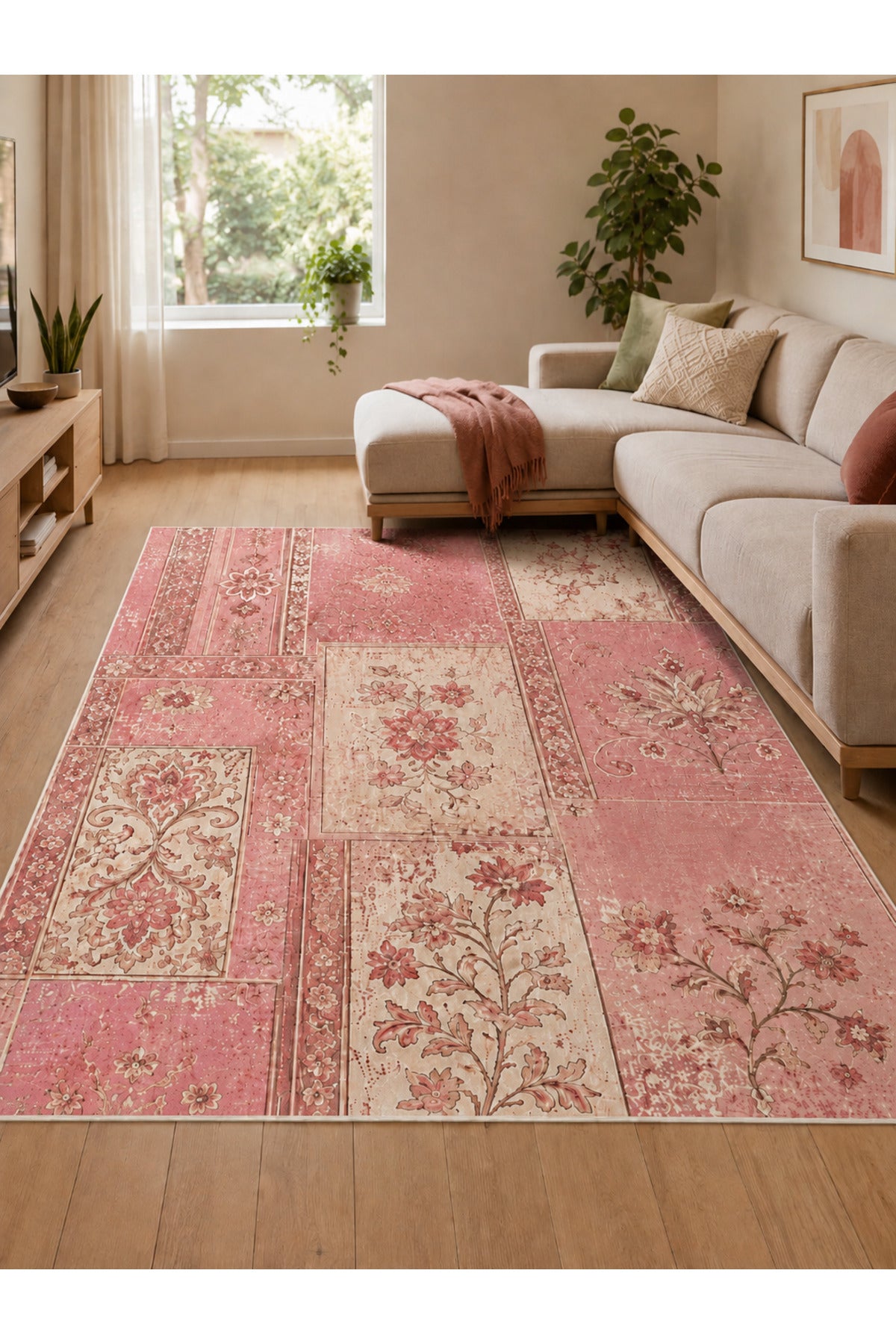 Dijital Kaymaz Yıkanabilir Patchwork Vintage Retro Salon Halısı Mutfak Halısı Yolluk