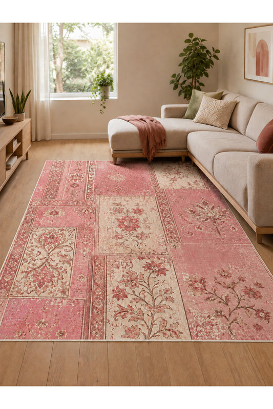 Dijital Kaymaz Yıkanabilir Patchwork Vintage Retro Salon Halısı Mutfak Halısı Yolluk