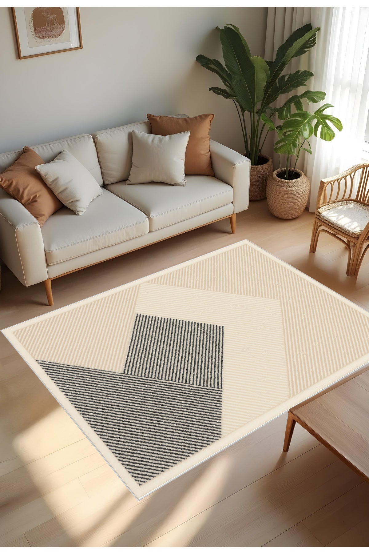 Makinede Yıkanabilir Geometrik Desen Kaymaz Taban Leke Tutmaz Mutfak Halısı Salon Halısı ve Yolluk