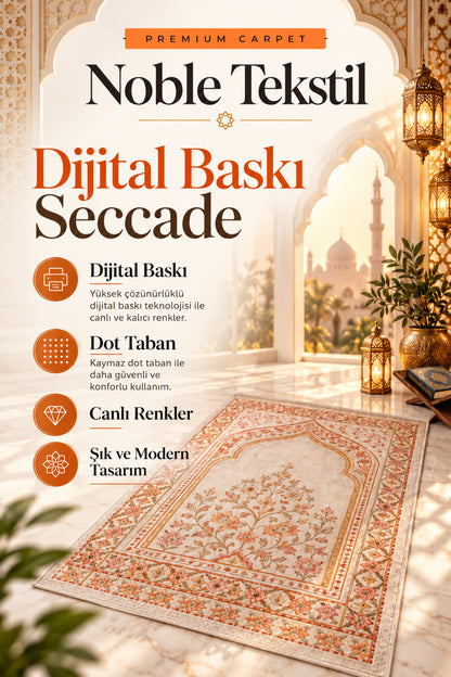 Dijital Baskı Tok Taban Yumuşak Pembe Kaymaz Taban Seccade Namazlık 70x110