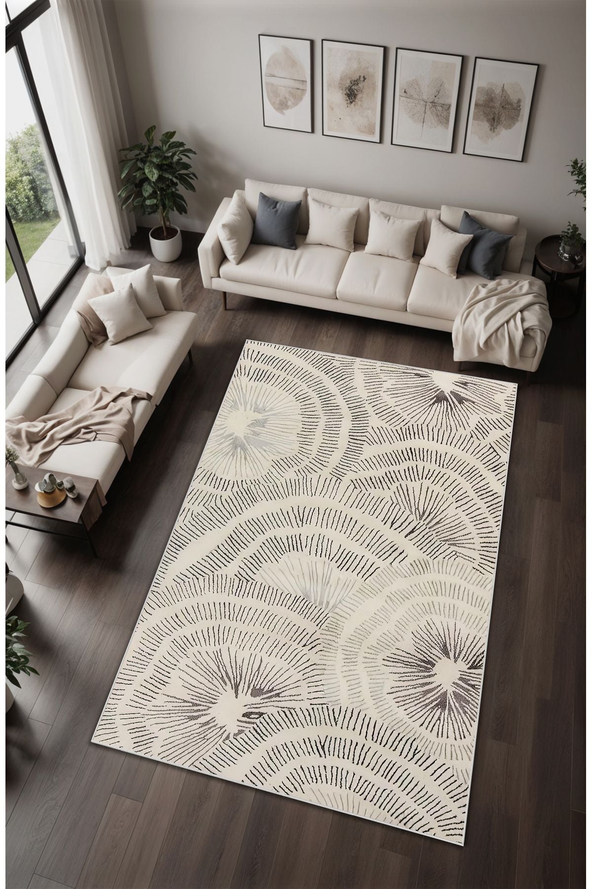Dijital Baskı Efektif Çizgisel Modern Dekoratif Makinada Yıkanabilir Salon Halısı Yolluk Halısı