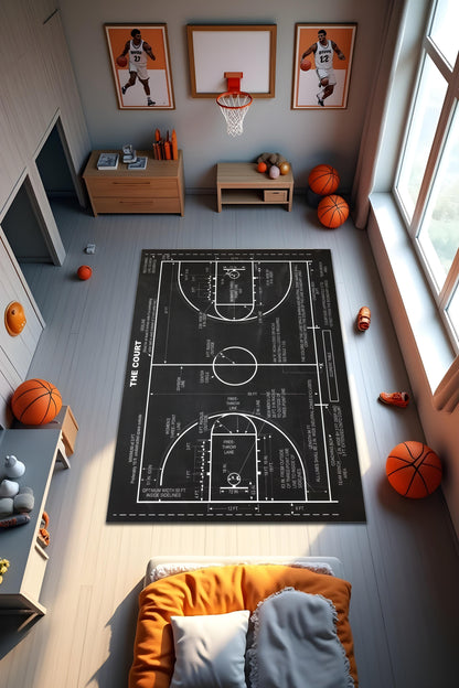 Dijital Baskı Basketbol Temalı Kaymaz Taban Leke Tutmaz Yıkanabilir Salon Halısı ve Genç Halısı