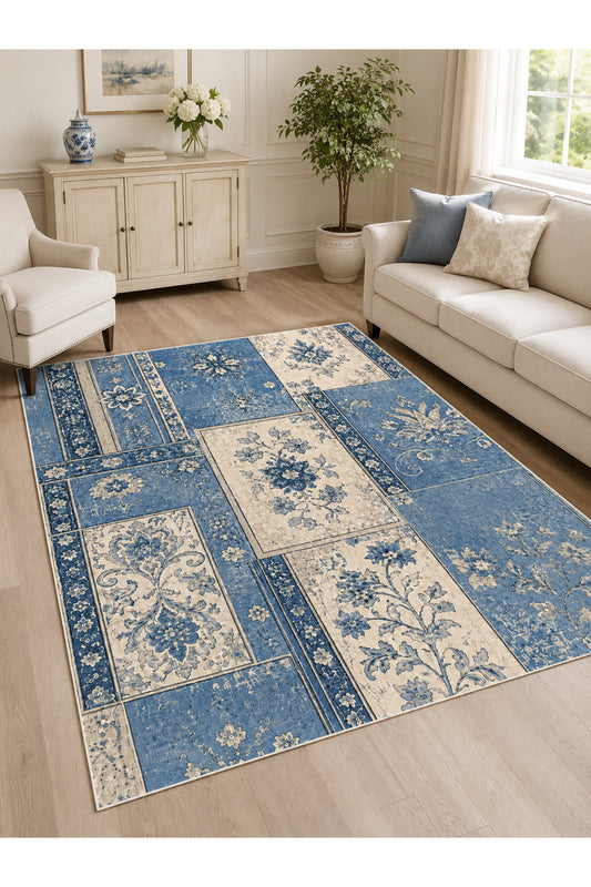 Dijital Kaymaz Yıkanabilir Patchwork Vintage Retro Salon Halısı Mutfak Halısı Yolluk