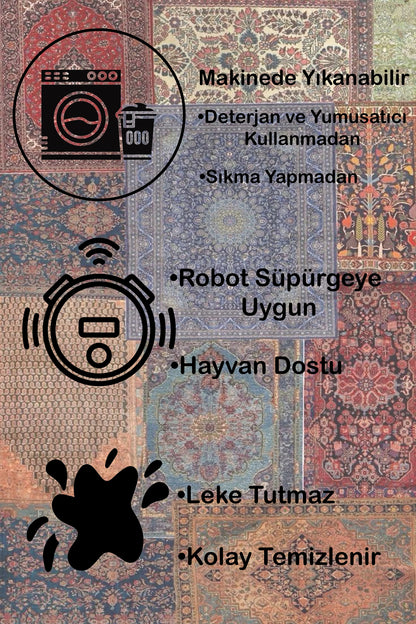 Dijital Baskı Modern Klasik Desenli Çerçeveli Dekoratif Makinada Yıkanabilir Salon ve Yolluk Halısı